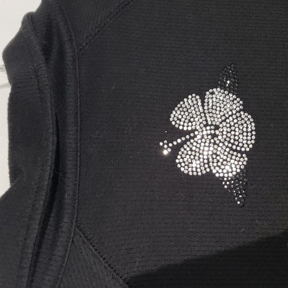 Maui Sweatshirt zip front silver and black 'jeweled' embellishments  size Large - Picture 8 of 9